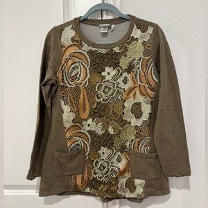 Logo Lounge Womens Floral Lace Overlay Top Size S Artsy Eclectic Art To Wear